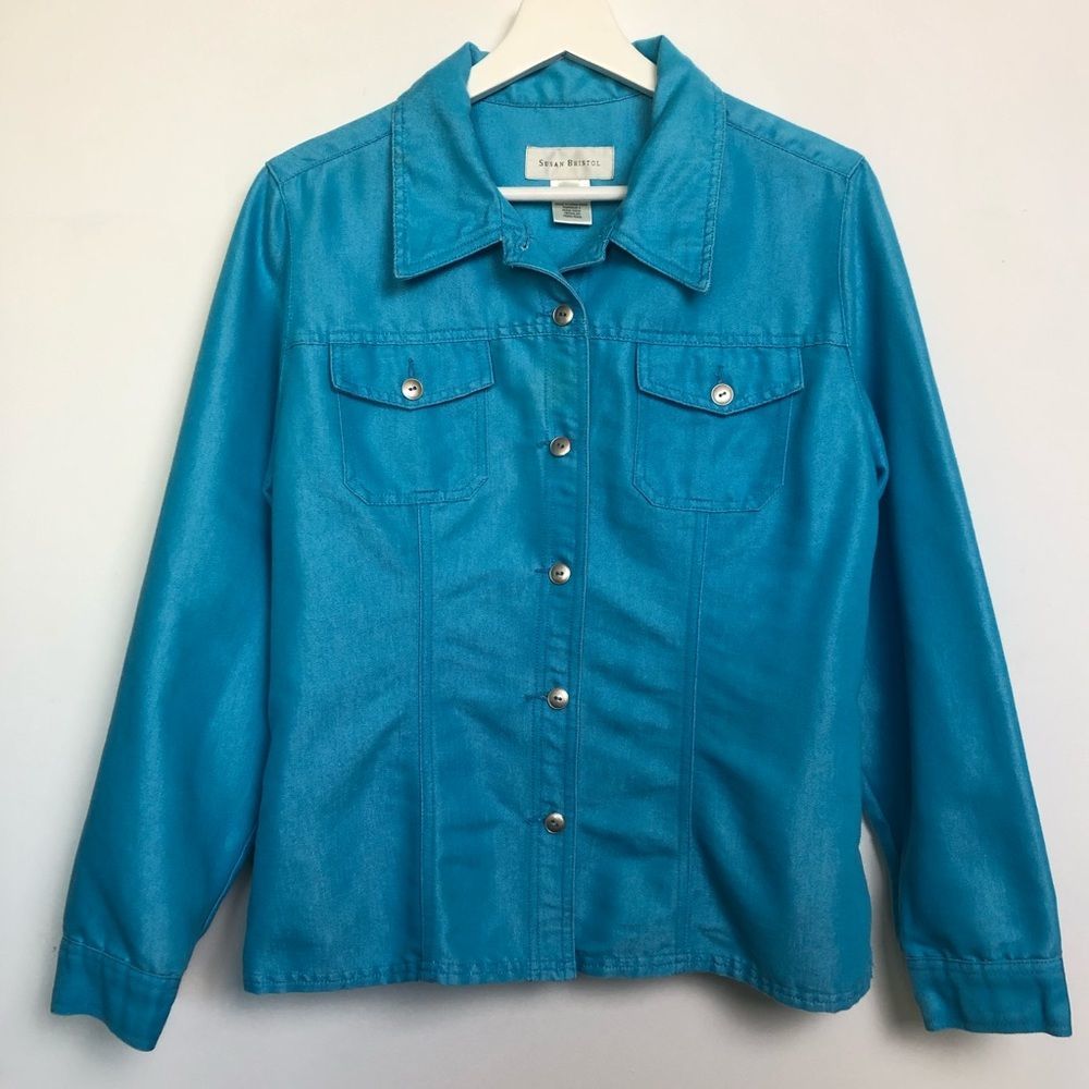 Susan Bristol Jacket Shimmery Blue. Size L.